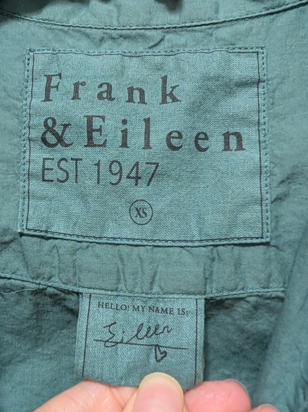 Frank & Eileen Eileen Shirt Forest Dark Green Button Up Size XS Collar Pocket - Picture 3 of 4